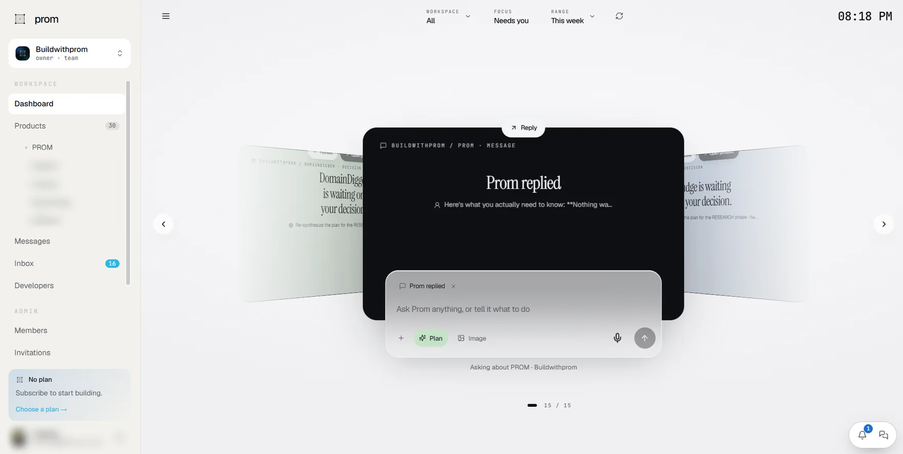 The workspace dashboard